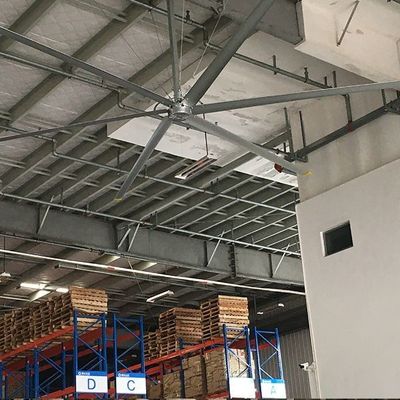Industrielle Deckenventilatoren mit Getriebe- oder PMSM-Motor, konfiguriert als Luftbläser für die Workshop-Lüftung und Kühlung